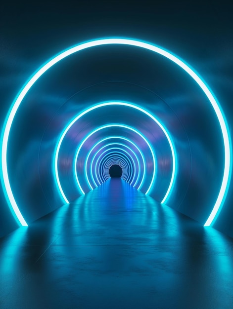 Ein ätherischer Tunnel aus einer anderen Welt, gefüllt mit einem hypnotisierenden Wirbel von pulsierenden Neonlichtern, der eine immersive futuristische Umgebung erzeugt, die die Sinne der Zuschauer fesselt.