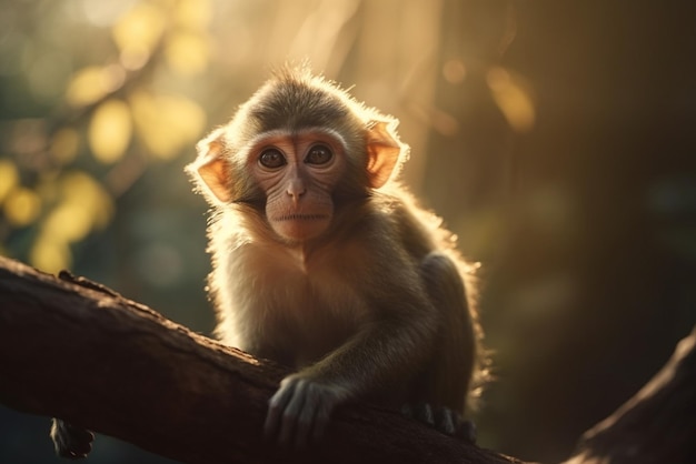 Ein Affe auf einem Baumast im Wald generative ai