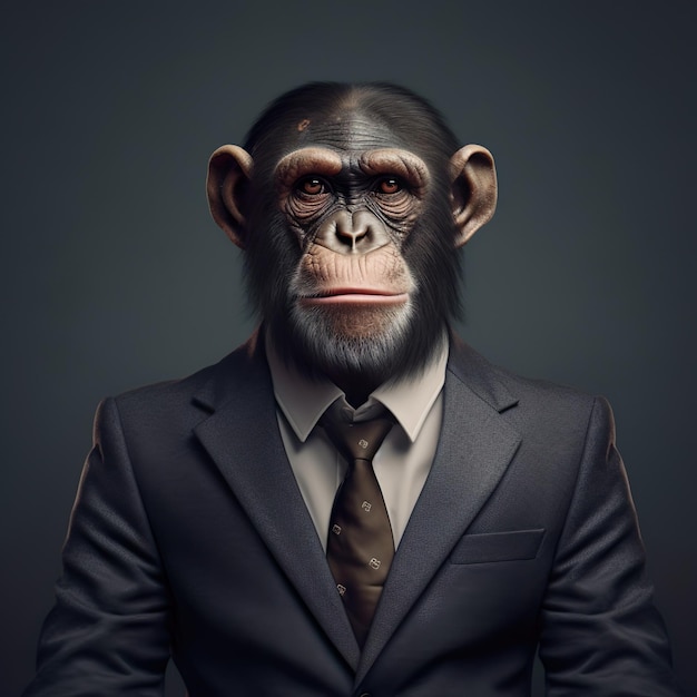 Ein Affe in Anzug und Krawatte trägt einen Anzug