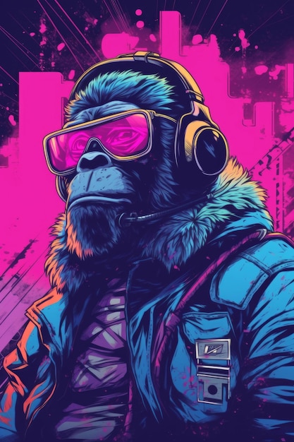 Ein Affe mit Brille und einer Jacke mit der Aufschrift „Planet der Affen“.