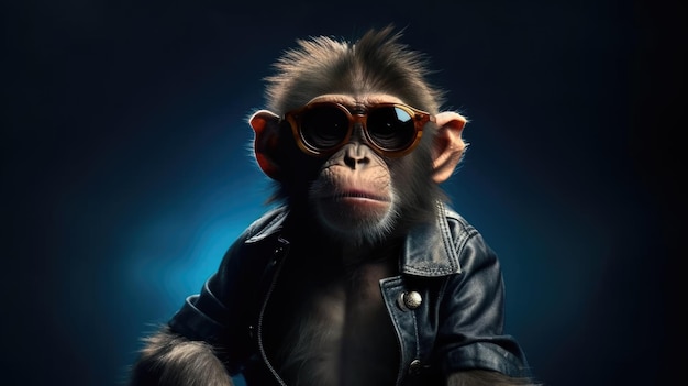 Ein Affe mit Lederjacke und Sonnenbrille