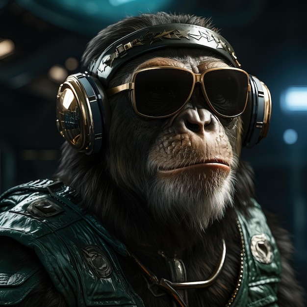 ein Affe mit Sonnenbrille und Kopfhörern