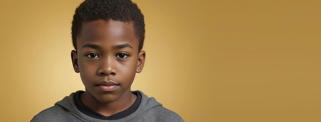 Ein afrikanisch-amerikanischer Junge, isoliert auf einem gelben Hintergrund mit Kopierraum