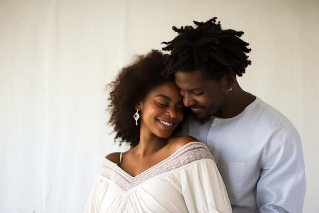 Foto ein afrikanisch-amerikanisches paar umarmt liebe und freude zusammen mit weißem hintergrund