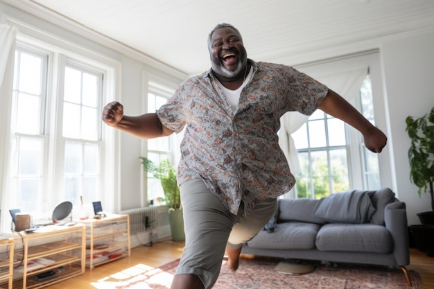 Foto ein afrikanischer körper-positiv-mann tanzt zu hause