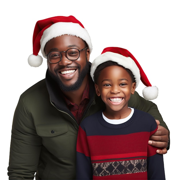 ein afrikanischer Mann, der als Weihnachtsmann verkleidet ist und glücklich aussieht