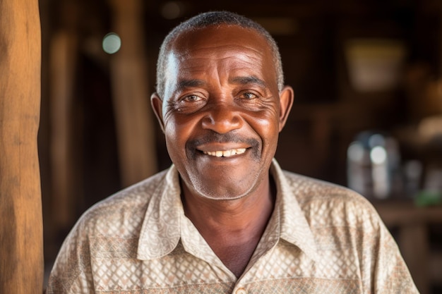 Ein afrikanischer Mann mittleren Alters lächelt in die Kamera