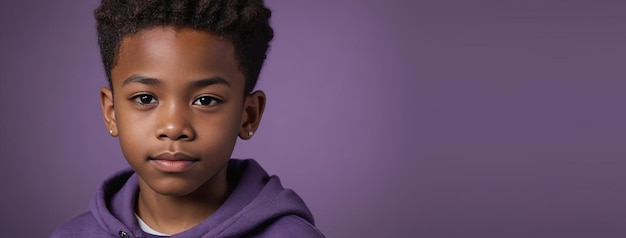 Ein afroamerikanischer Jugendlicher, isoliert auf einem lila Hintergrund mit Kopierraum