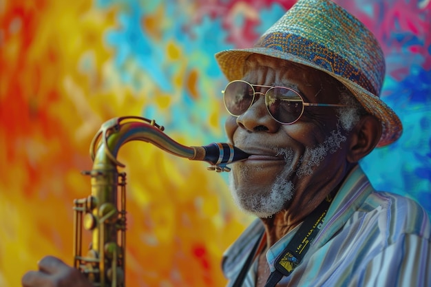 Ein afroamerikanischer Mann feiert den Internationalen Jazztag