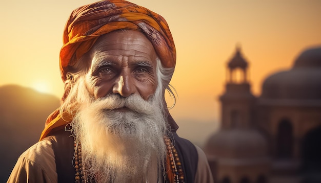 Ein alter indischer Sadhu während Diwali in Indien