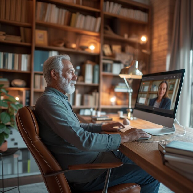 Foto ein alter mann am computer