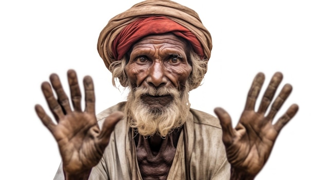 Ein alter Mann mit Turban auf dem Kopf trägt einen Turban.