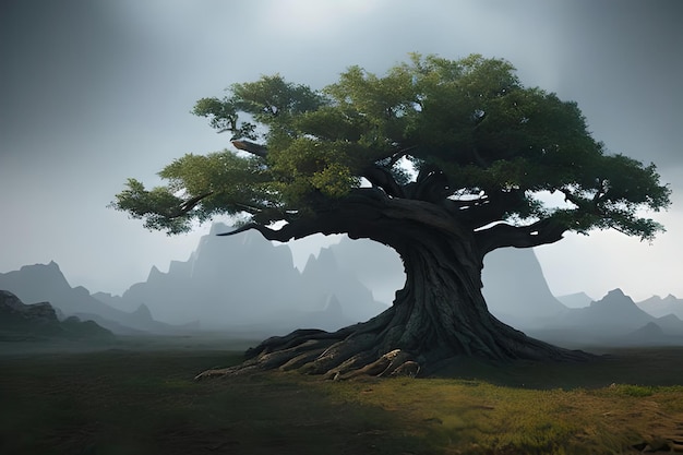 Ein alter, realistischer Spukbaum, magisch und fantasievoll