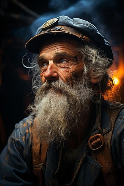 Foto ein alter seemann, der auf dem schiff raucht
