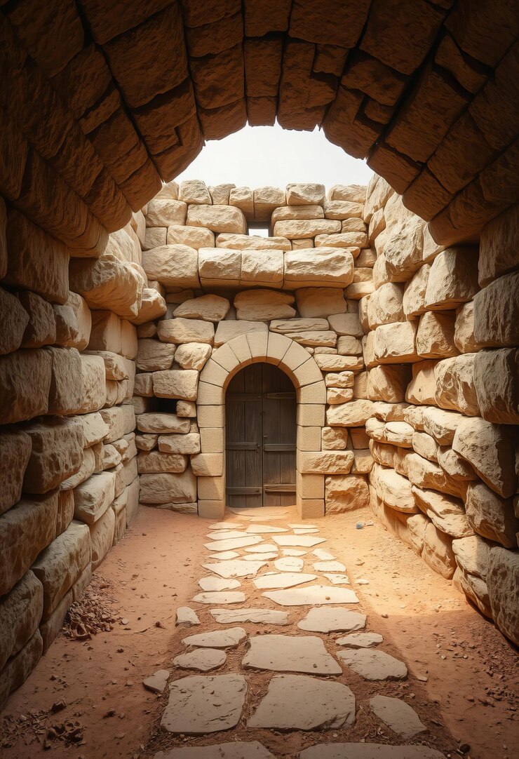 Foto ein alter steintunnel mit einer eingangstür nach jerusalem