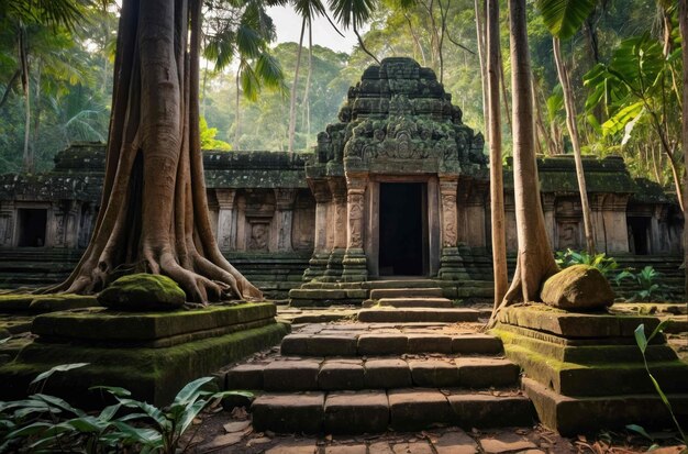 Ein alter Tempel in einem dichten Dschungel
