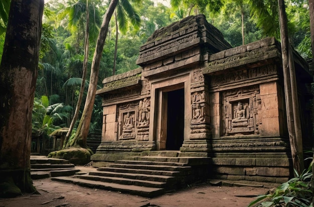 Ein alter Tempel in einem dichten Dschungel