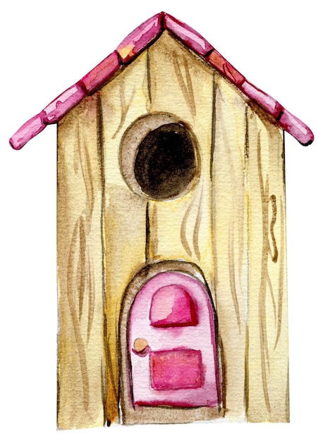 Ein altes Holzhaus Ein altes rostiges Emailleelement Handgezeichnetes Aquarellbild