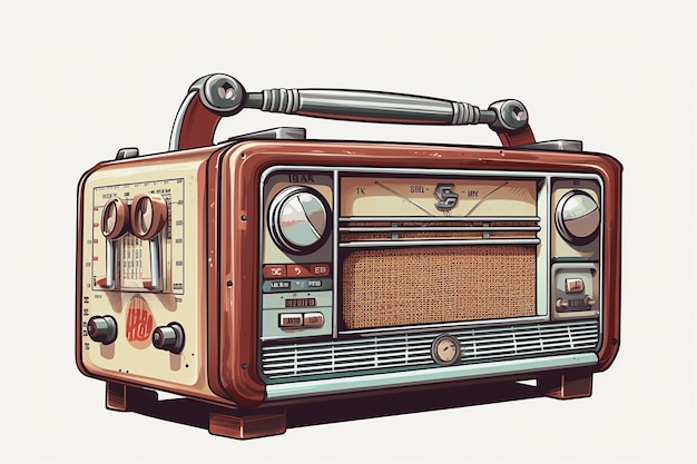 Ein altes Radio mit einem roten Knopf, auf dem Radio steht