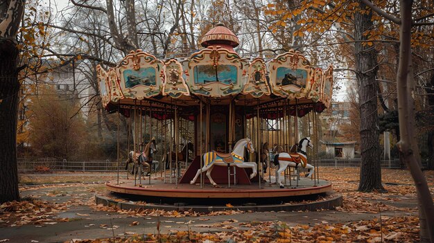 Foto ein altes verlassenes karussell befindet sich in einer vergessenen ecke des parks