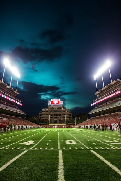 Ein American-Football-Spiel in einem College-Stadion in der Nacht