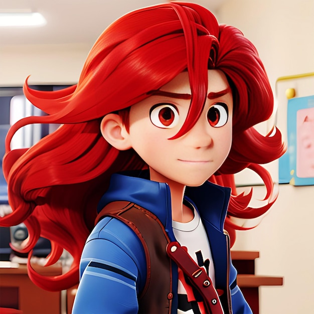 Ein Anime-Junge mit langen wallenden roten Haaren wurde generiert