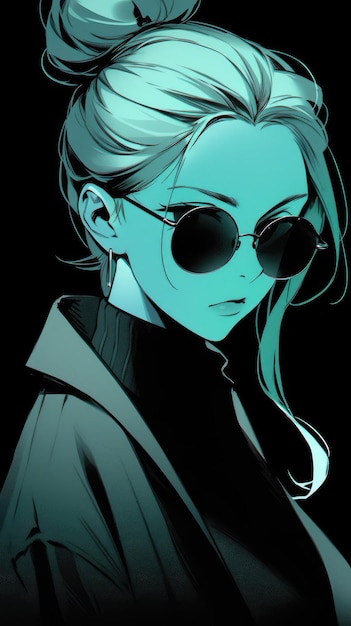 ein Anime-Mädchen in Mint mit Sonnenbrille