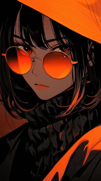 ein Anime-Mädchen in Orange mit Sonnenbrille