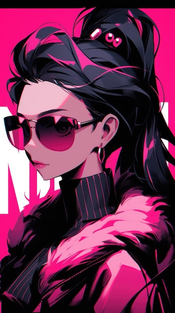 ein Anime-Mädchen in Pink mit Sonnenbrille