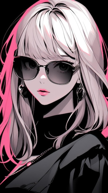 ein Anime-Mädchen in Pink mit Sonnenbrille