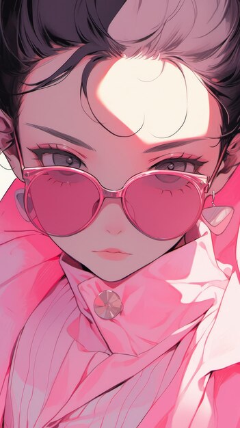 ein Anime-Mädchen in Pink mit Sonnenbrille