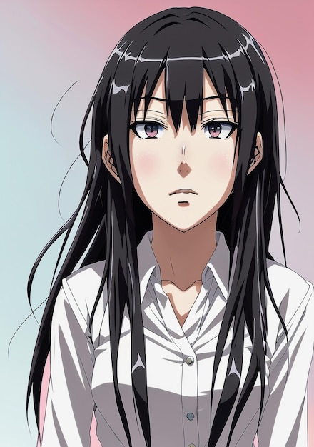 Ein Anime-Mädchen mit langen, wallenden Haaren und einem entschlossenen Blick