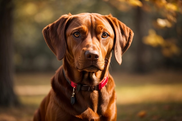 Ein anmutig ausgerüsteter Viszla-Hund mit seinem unverwechselbaren rötlichen Fell, das im Sonnenlicht glänzt