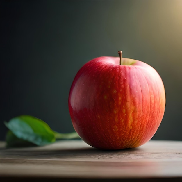 Ein Apfel mit einem grünen Blatt oben drauf