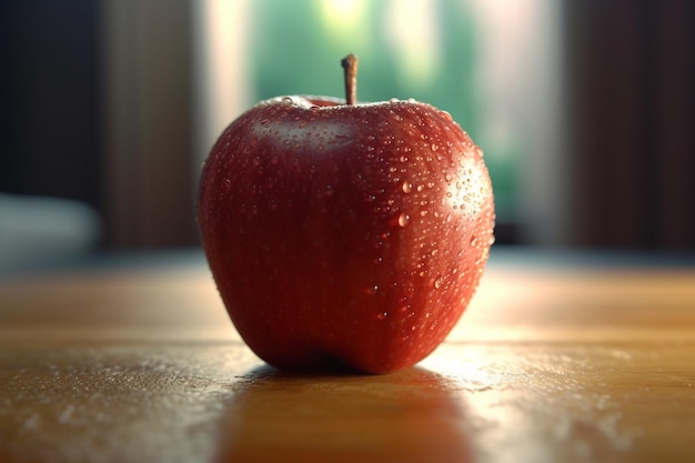 Ein Apfel mit Wassertropfen darauf