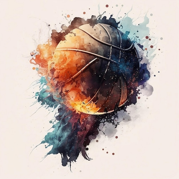 Ein Aquarell-Basketball mit einem Ball