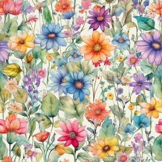 Ein Aquarell-Blumenmuster mit Blumen.