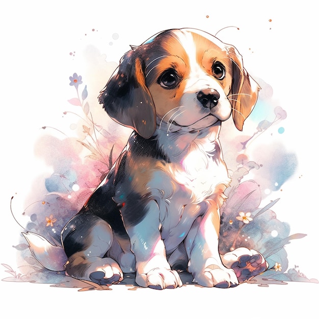 Ein Aquarell-Clipart eines Beagle-Welpen