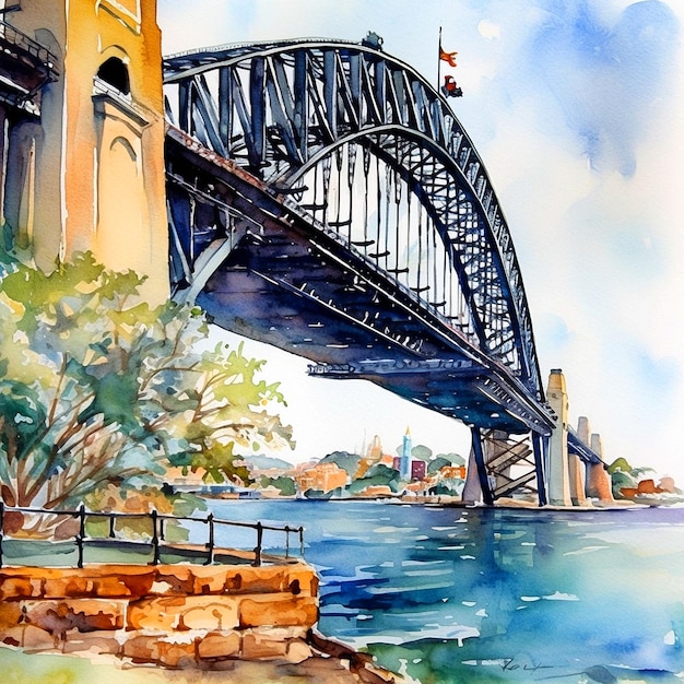 Ein Aquarell der Sydney Harbour Bridge.