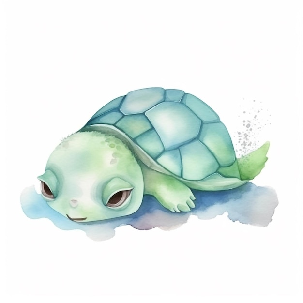 Ein Aquarell einer Schildkröte mit grünem Kopf.