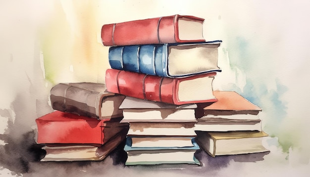 ein Aquarell eines kleinen Stapels Bücher