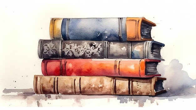 ein Aquarell eines kleinen Stapels Bücher