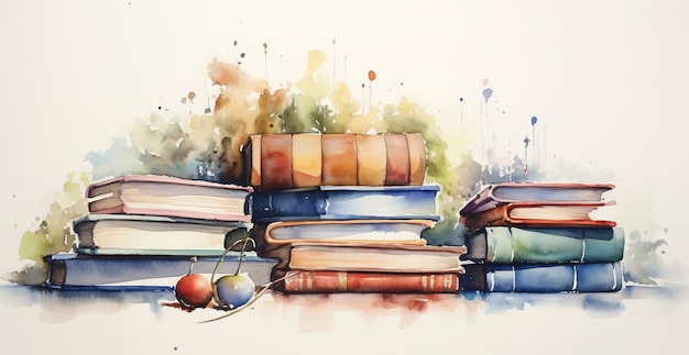 ein Aquarell eines kleinen Stapels Bücher