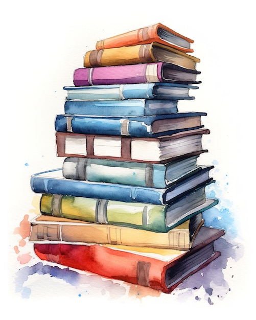 ein Aquarell eines kleinen Stapels Bücher