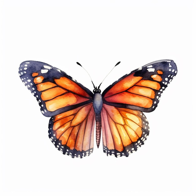 Ein Aquarell eines Schmetterlings mit dem Wort Monarch darauf.