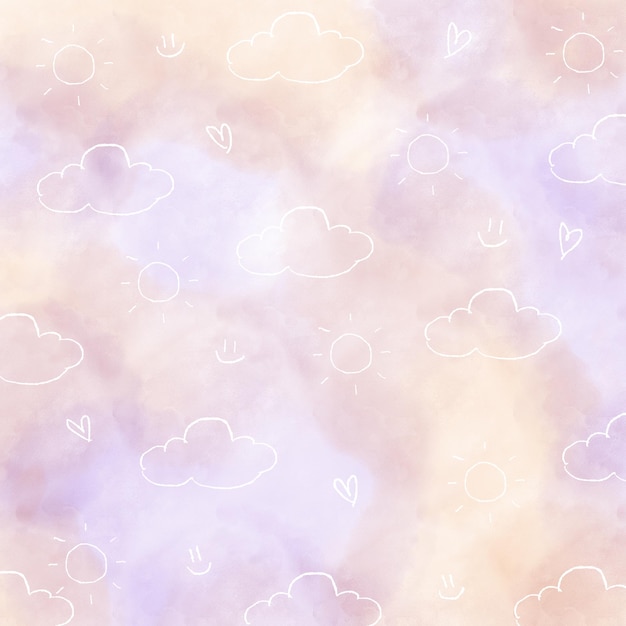 ein Aquarell-Hintergrund mit Wolken und Herzen