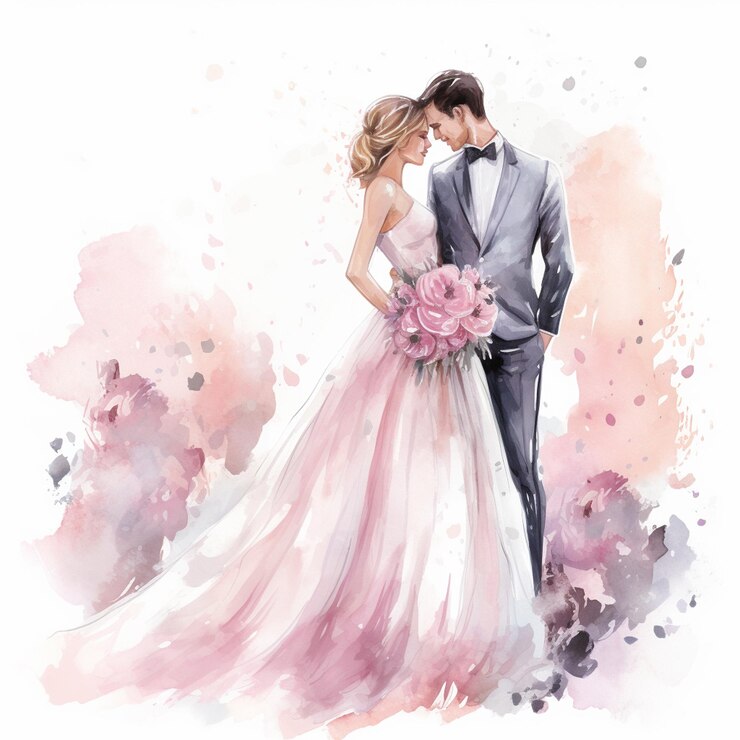 Foto ein aquarell-hochzeitsporträt der braut und des bräutigams