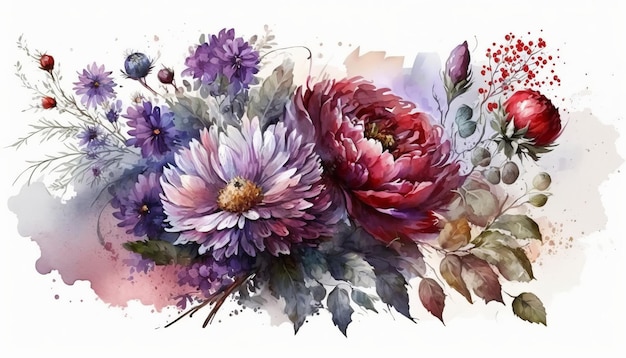 Ein Aquarell mit Blumen