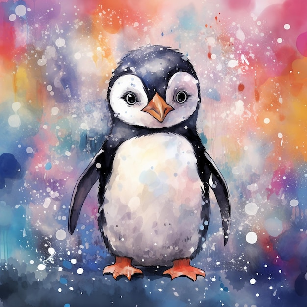 ein Aquarell-Pinguin im Stil digitaler Kunsttechniken von Winnel-Schneeszenen