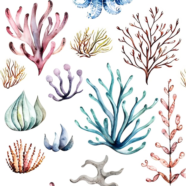 Ein Aquarell-Set aus Meerespflanzen